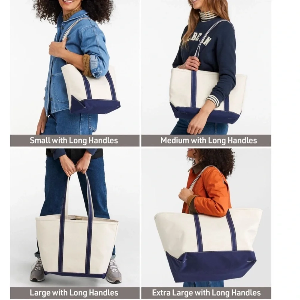 L.L. Bean Boat and Tote Open-Top Medium with Long Handles Blue White